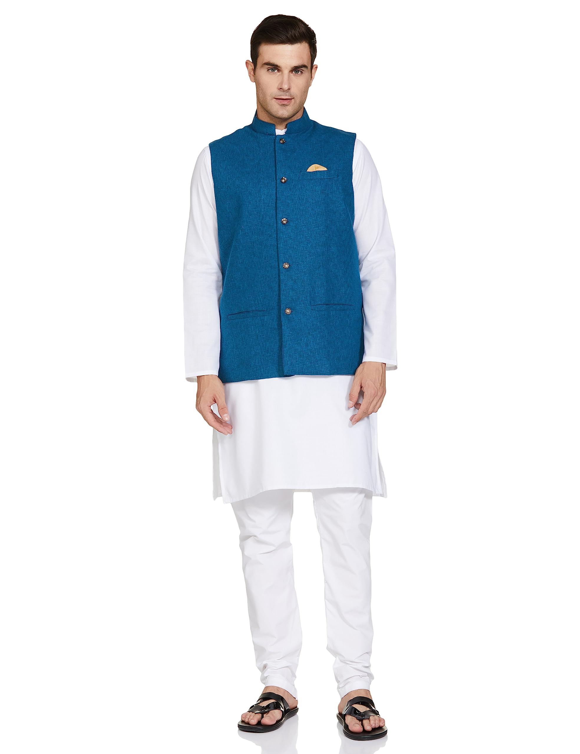 Be Active Men's Solid Linen Blend Kurta Pyjama 3 Piece Set || Men Kurta Pajama With Modi Jacket || Kurta Pajama Nehru Jacket For Men (C-Rfkt0001-17-Set-L)