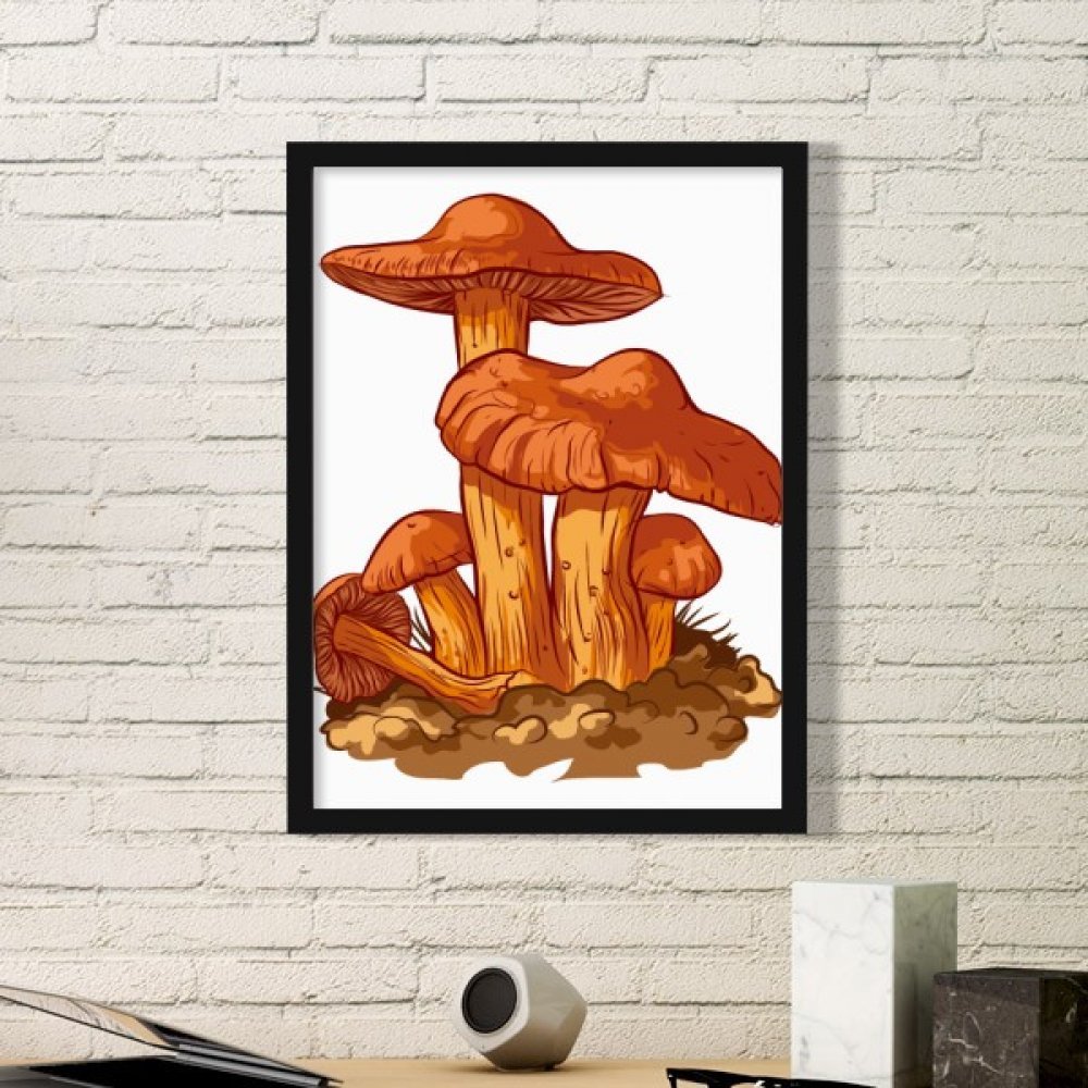 Stickers muraux champignon orange pour habiller un mur blanc vide avec un cadre noir