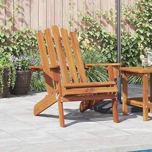 Garden Adirondack Chair, Natural Solid Acacia Wood, Oiled Finish, Standard Foldable Lounge Seat for Patio, Deck, Lawn, and Outdoor Relaxing