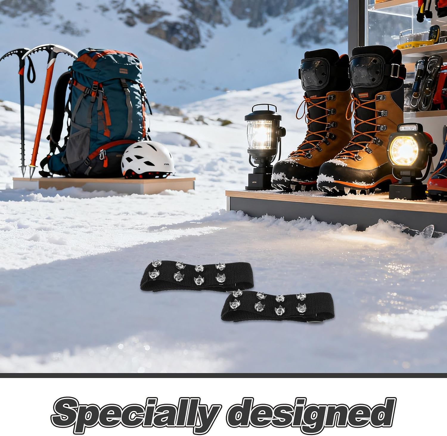 Cabilock 2pcs Adjustable Ice Traction Cleats with Nylon and Metal Spikes, Anti-Slip Boot and Shoe Grippers for Winter Hiking and Running, Minimize Foot Fatigue on Snow and Ice