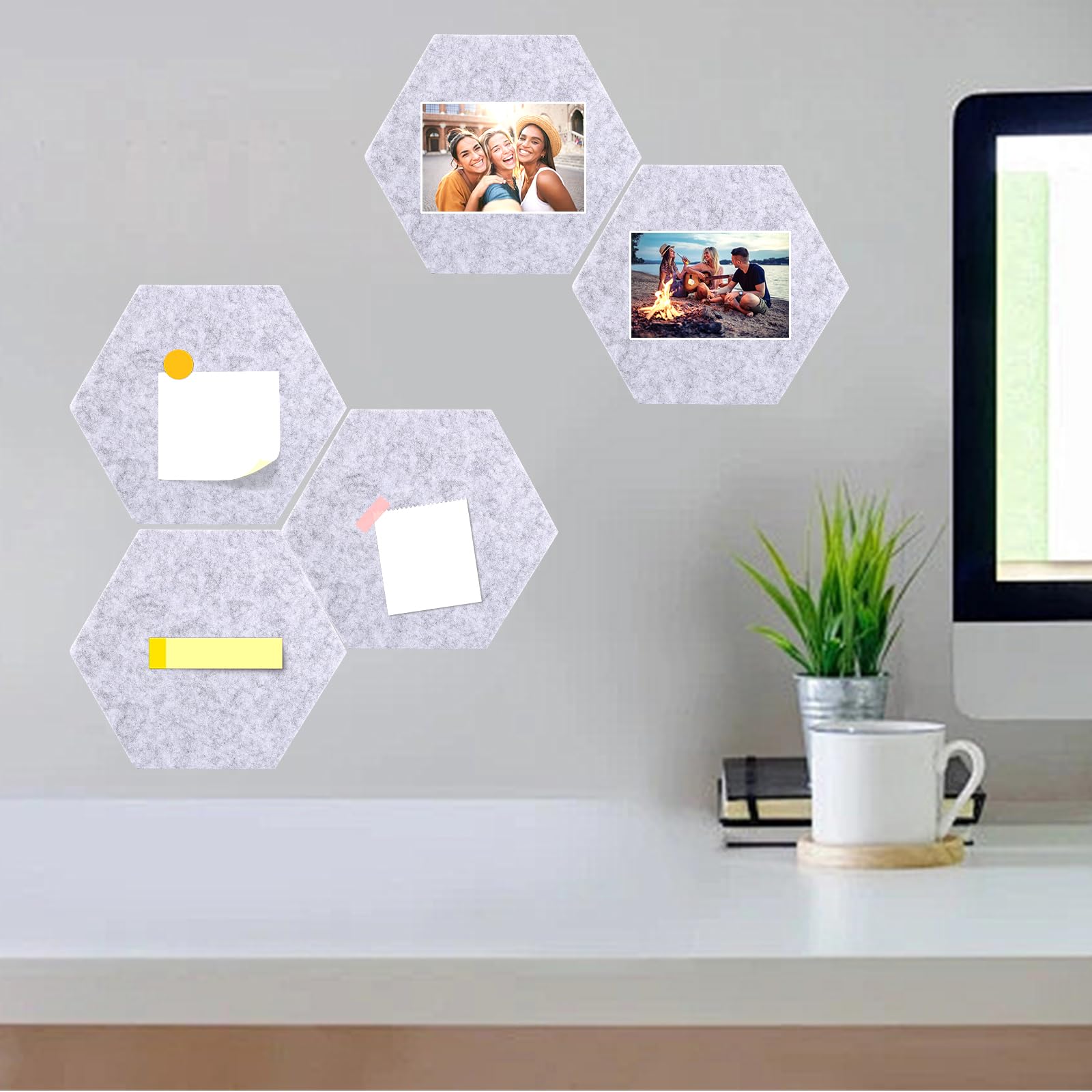 UTMACH Lot De 8 Tableaux En Liège Feutre Hexagonaux 30x26cm - Panneaux Autoadhésifs Avec Épingles Pour Bureau, Cuisine Et Classe