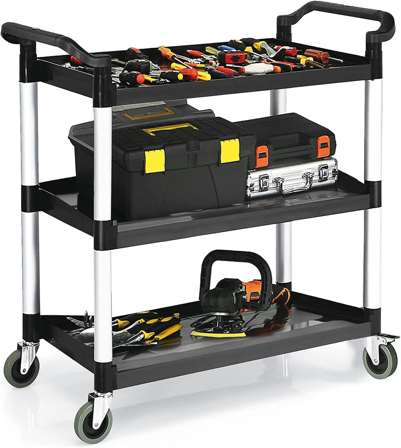 Buy Plastic Utility Cart with Wheels, 3-Tier Rolling Cart 480lbs ...