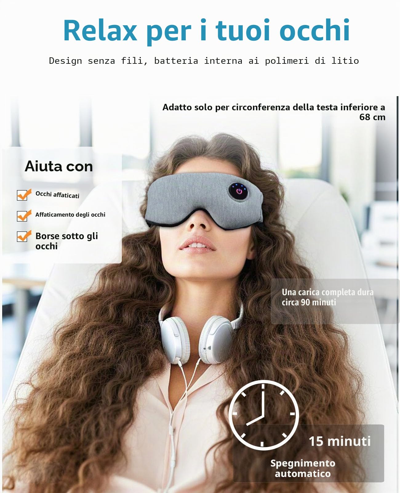 Maschera per occhi riscaldata, impacco caldo per occhi, maschera termica umida con fascia in velcro per trattamento blefarite e occhi secchi, 3 livelli di calore regolabili, lavabile e