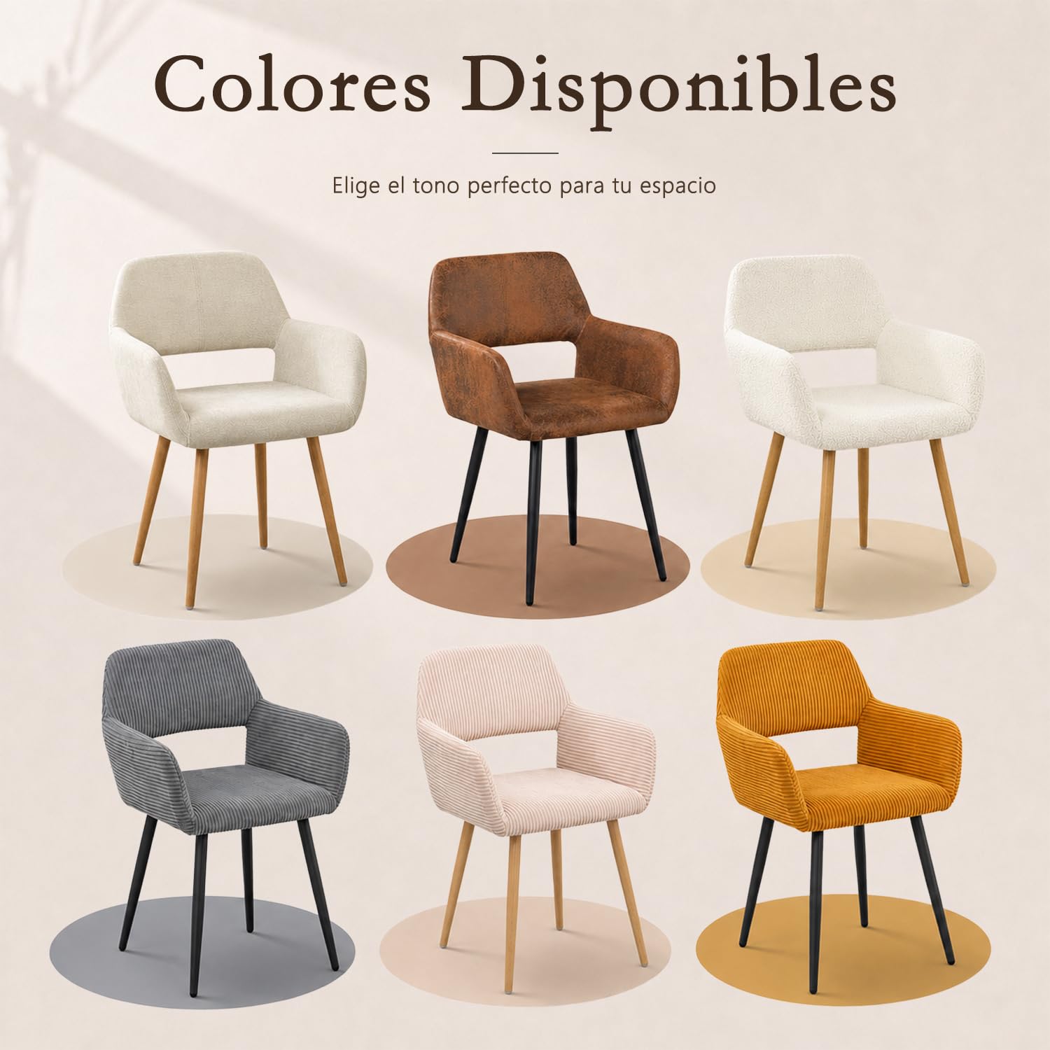MEUBLE Cosy Juego de 4 Sillas de Comedor Escandinavo Sillón Tapizado en Tela con Reposabrazos Patas Metálicas para Cocina Salón