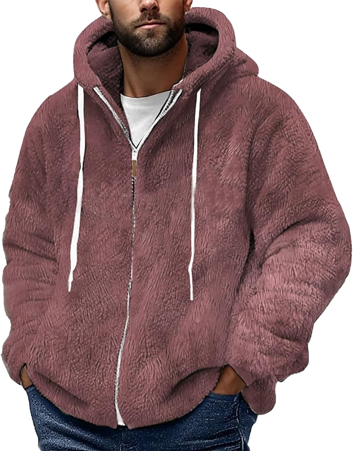 Sherpa Lined Jacket Men Casual Cozy Fleece Long Sleeve Full Zip Up Hoodies Warm Fall Winter Hooded Coat