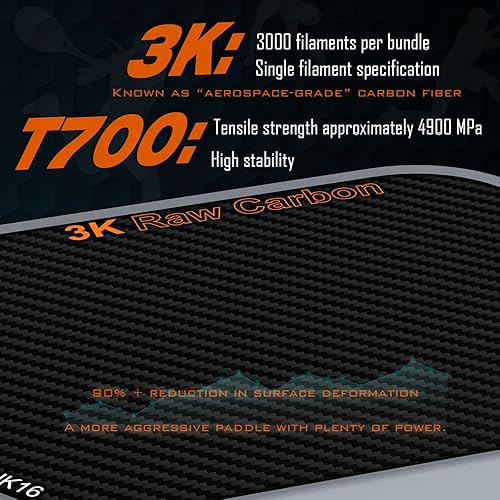 Miniatura 2 de Paletas profesionales de pickleball - T700 Raqueta de pepinillo de fibra de carbono - Superficie esmerilada de carbono crudo 3K para mejorar el giro