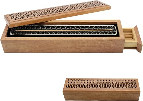 Incense Holder, Wooden Incense-Stick Holder Box with Storage & Ash Catcher,Coffin Incense Bunners for Meditation Yoga Spa Room Natural Wood