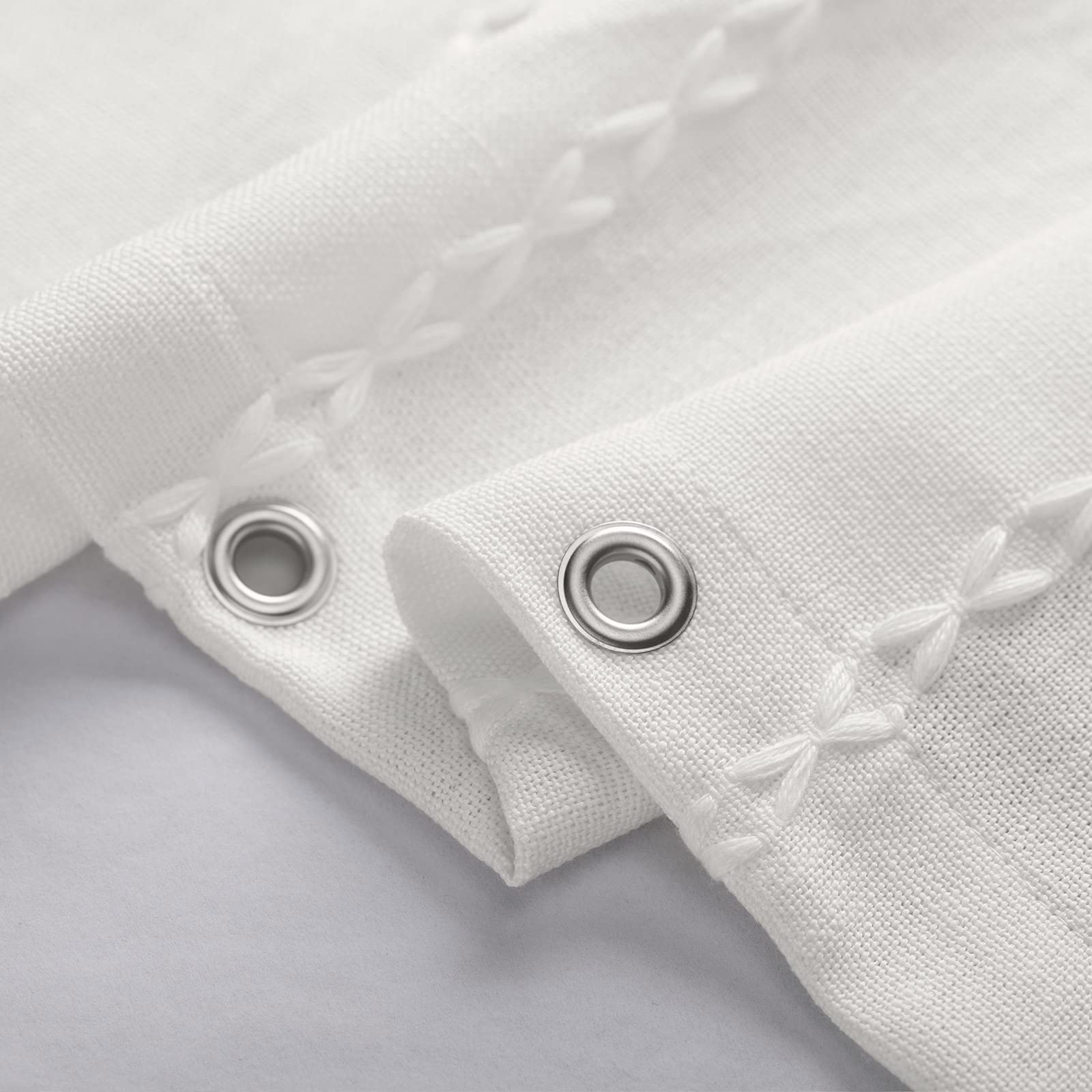 Awellife Ensemble de rideaux de douche en coton et lin de qualité supérieure - Style rustique chic - Style bohème - Imperméable et lavable - 152,4 x 183,9 cm - Blanc crème