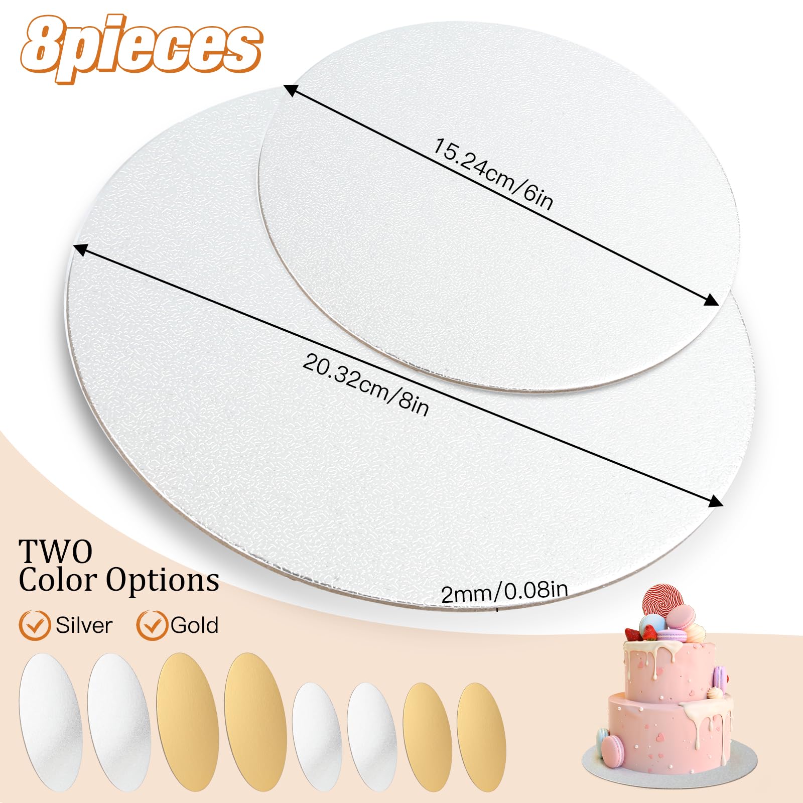 Tavole Per Torte Rotonde - Set 8 Pezzi 20 E 15 Cm Riutilizzabili - Foto 7