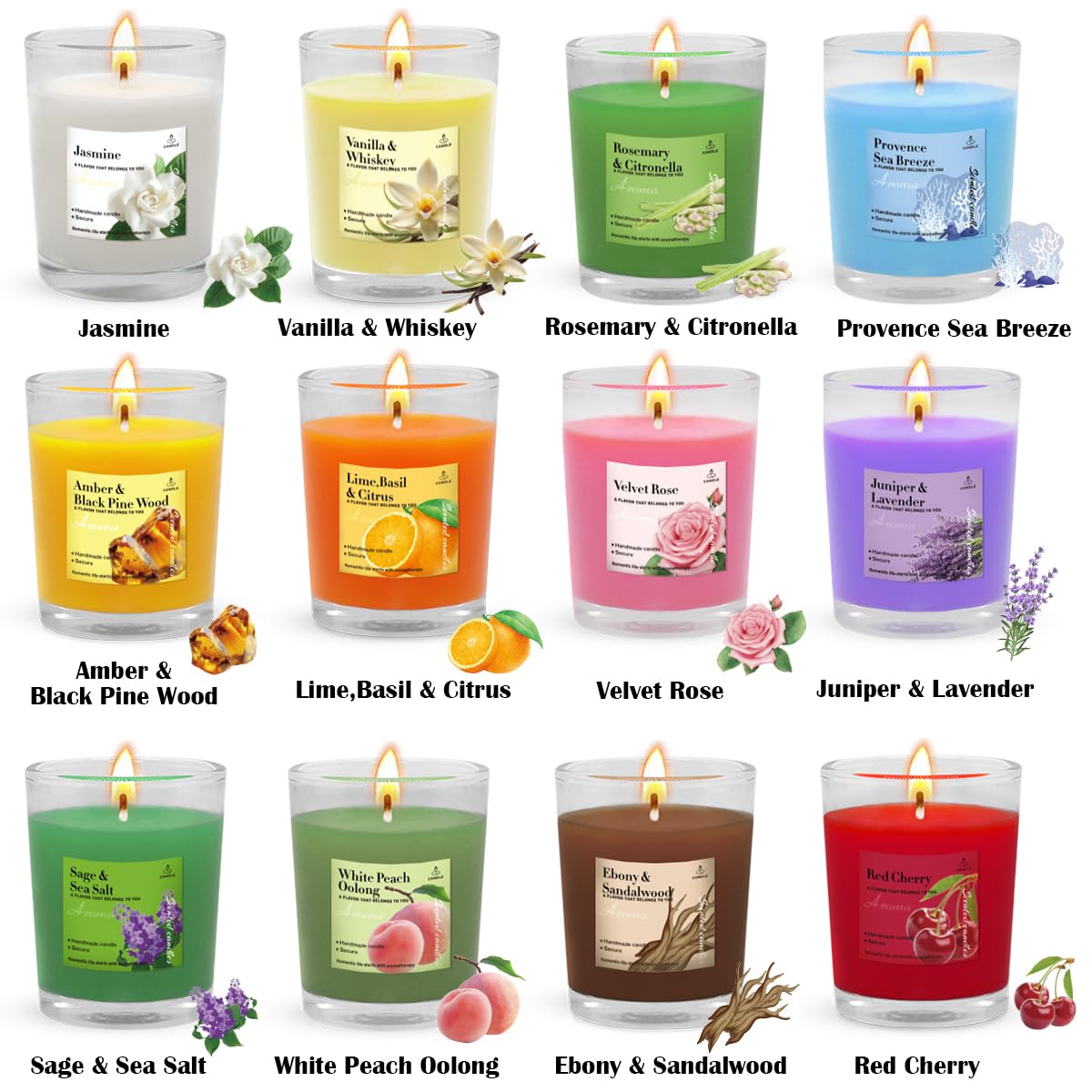 12 paquetes de velas aromáticas mixtas en vidrio, velas votivas pequeñas de cera de soja natural de 2 pulgadas con 12 fragancias, regalo para el día de la madre, día de San Valentín, Navidad, boda
