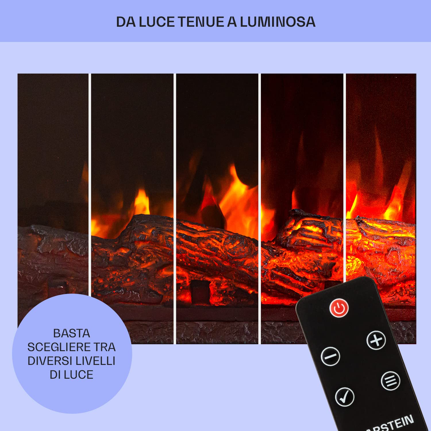 Klarstein Camino Elettrico, Camino da Terra con Mensola, Riscaldamento Elettrico con Fiamma LED, Caminetto Elettrico 1800W, Camino Finto con Telecomando, Timer, Controllo Temperatura, Termocamino
