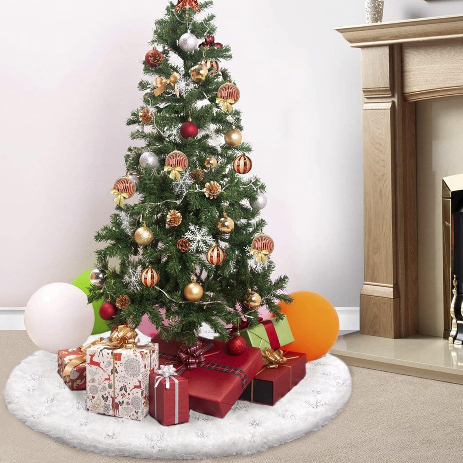 Gonna Albero Natale 90cm Peluche - Copribase Con Ricamo Paillettes