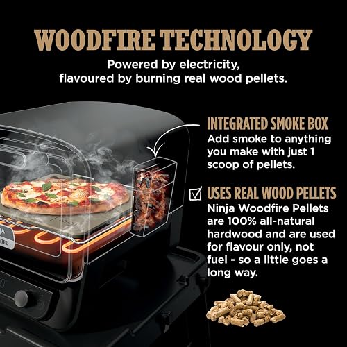 Ninja Woodfire 8-in-1 Electric Outdoor Pizza Oven, Rotisserie & Smoker BBQ with Grate, Pro-Heat Plate, Pizza Stone, Wood Pellets and Shovel, 6 Settings, Dark Orange OO101EU - 9