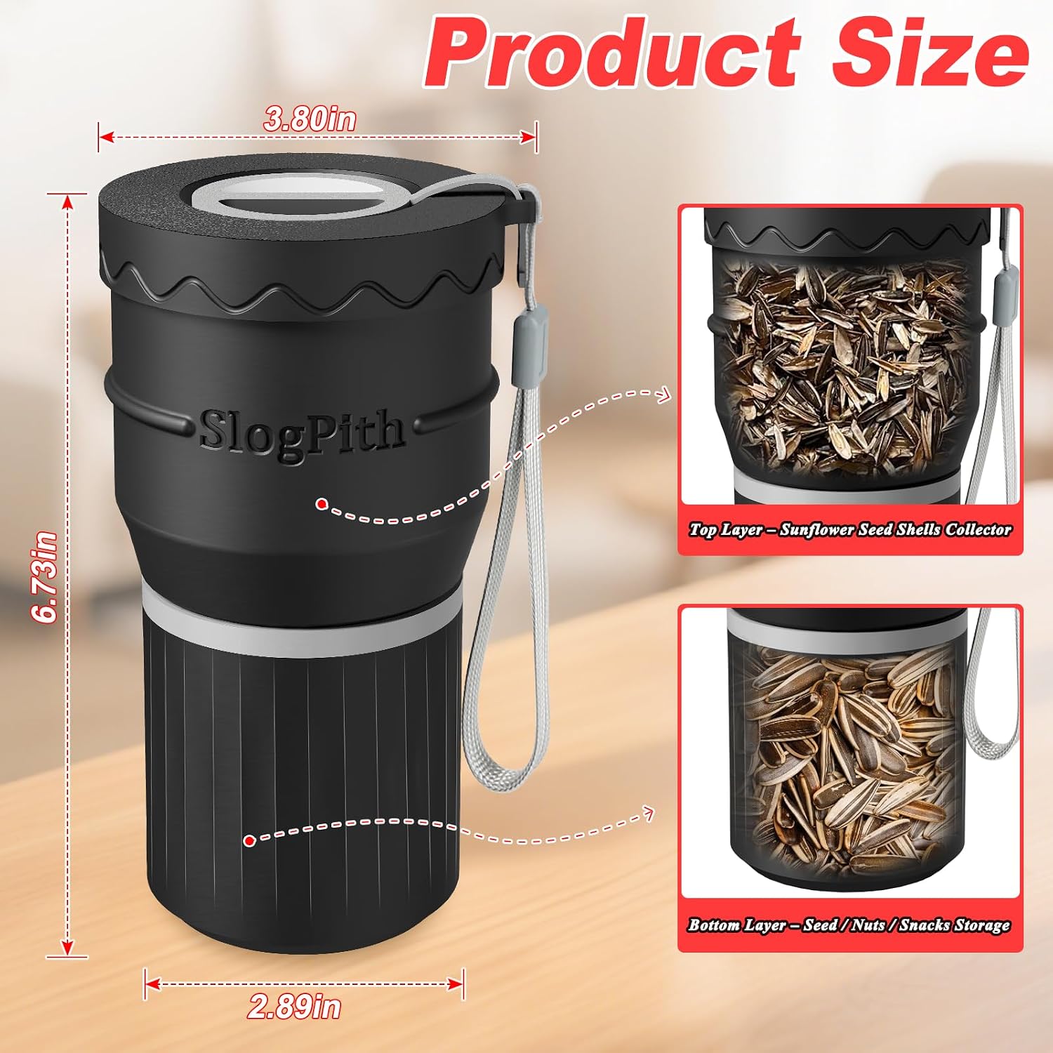 Sunflower Seed Spit Cup for Car,Sunflower Seed Cup with Shell Storage,Black