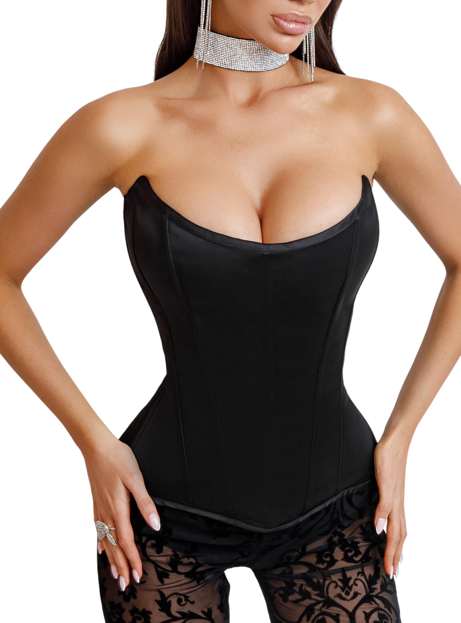 WS Waist Secrets Perfect Corset NYC Overbust Mesh, 15 Steel Boned, Black, X-Small Tall