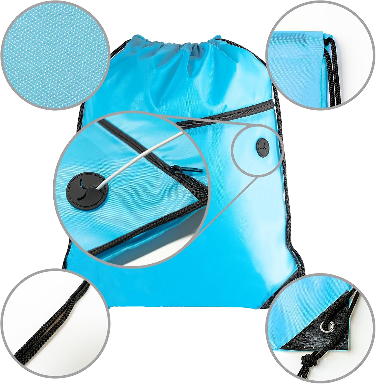 CODOBON Lightweight Drawstring Backpack with 2 Compartments – Holds 14" Laptop & Shoes | Foldable to Phone Size, Zip Pocket with Cable Port for Gym, Travel (12, Multi-6-Color-12) - Image 2