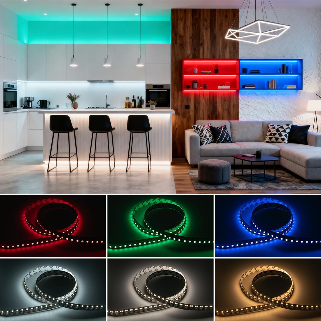 BTF-LIGHTING Double Row 270Leds/M RGBCCT LED Strip Light - 5050RGB+2835,Brighter Tunable White 2700K-6500K & RGB, 24VDC 16.4Ft, for Kitchen, Living Room,15mm Width,IP30, RA>90 (No Adapter/Controller) - Image 6