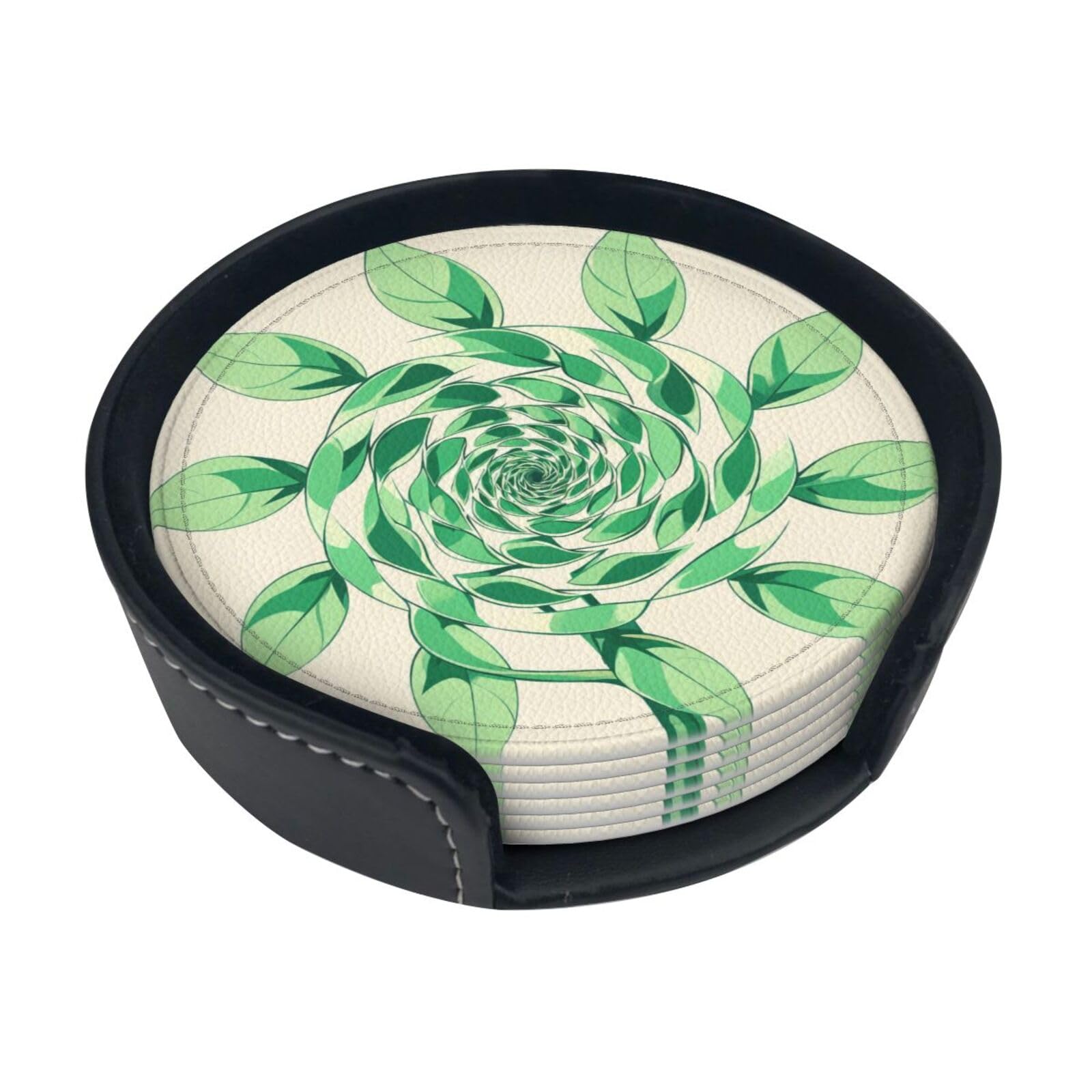 Leaf pattern Leather Coasters-Set of 6 with Storage Holder