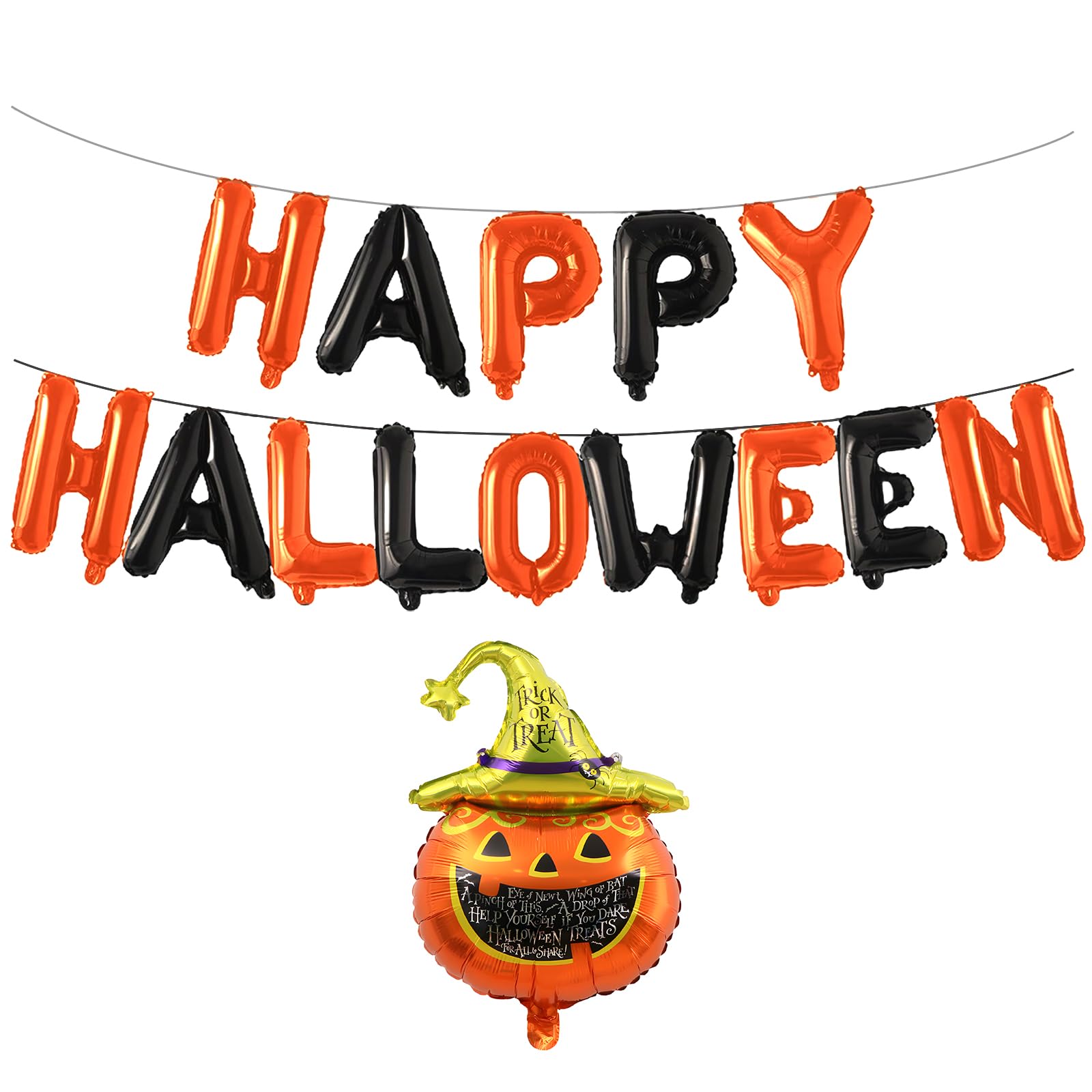 Halloween Bunting,Inflatable Black and Orange Happy Halloween Balloons Banner and Pumpkin Foil Balloons for Indoor Outdoor Home Office Party Favor Decorations