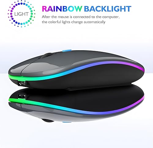 Miniatura 5 de Ratón inalámbrico Bluetooth, silencioso, LED, recargable, ultrafino, para iPad, portátiles, MacBooks y dispositivos Apple (receptor USB tipo C