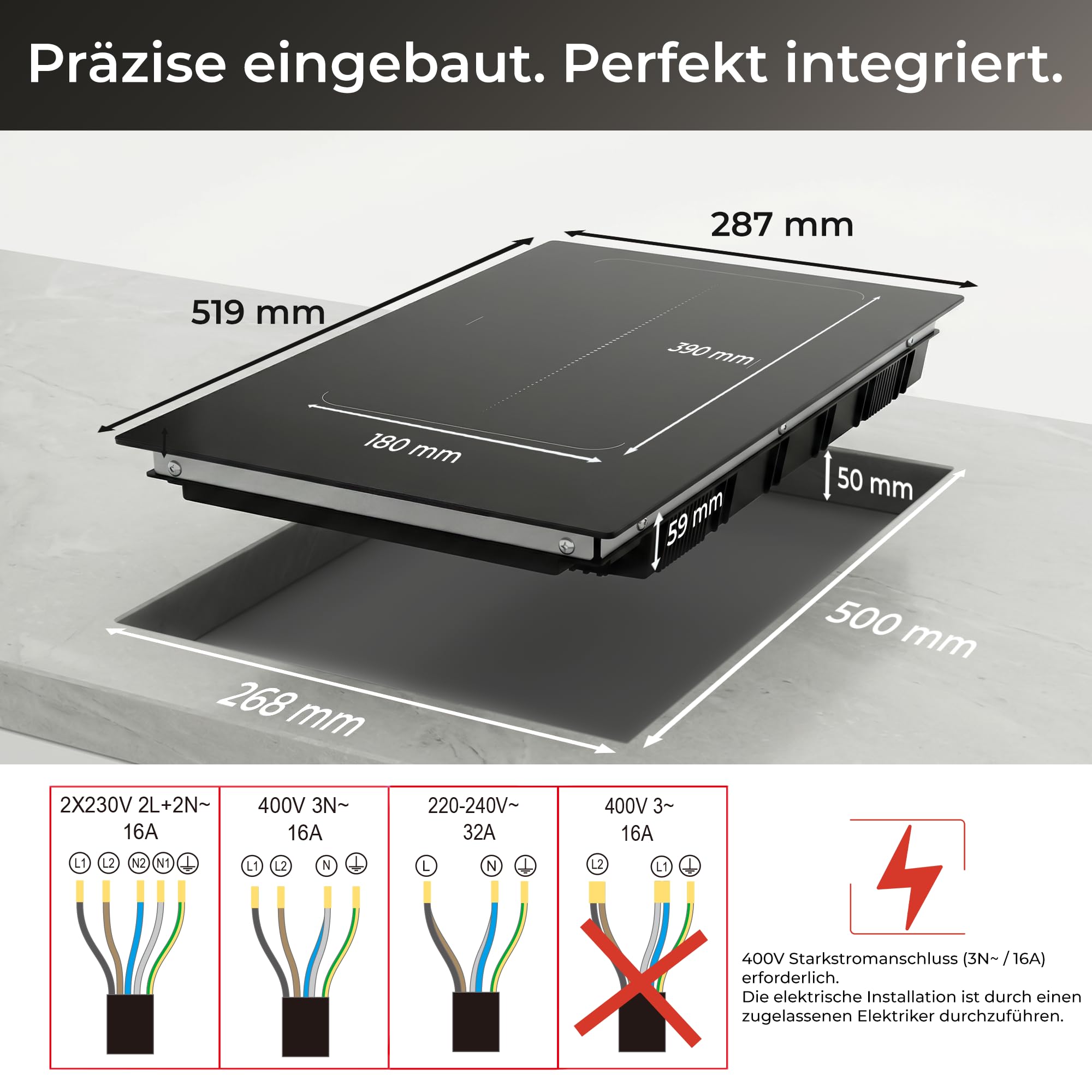 KLAMER Induktionskochfeld 30 cm, 2 Zonen mit 1 Flexzone, 3500 Watt, Boost Funktion, 9 Leistungsstufen, Timer 99 min, Kindersicherung, Kratzfeste Glasoberfläche - 5