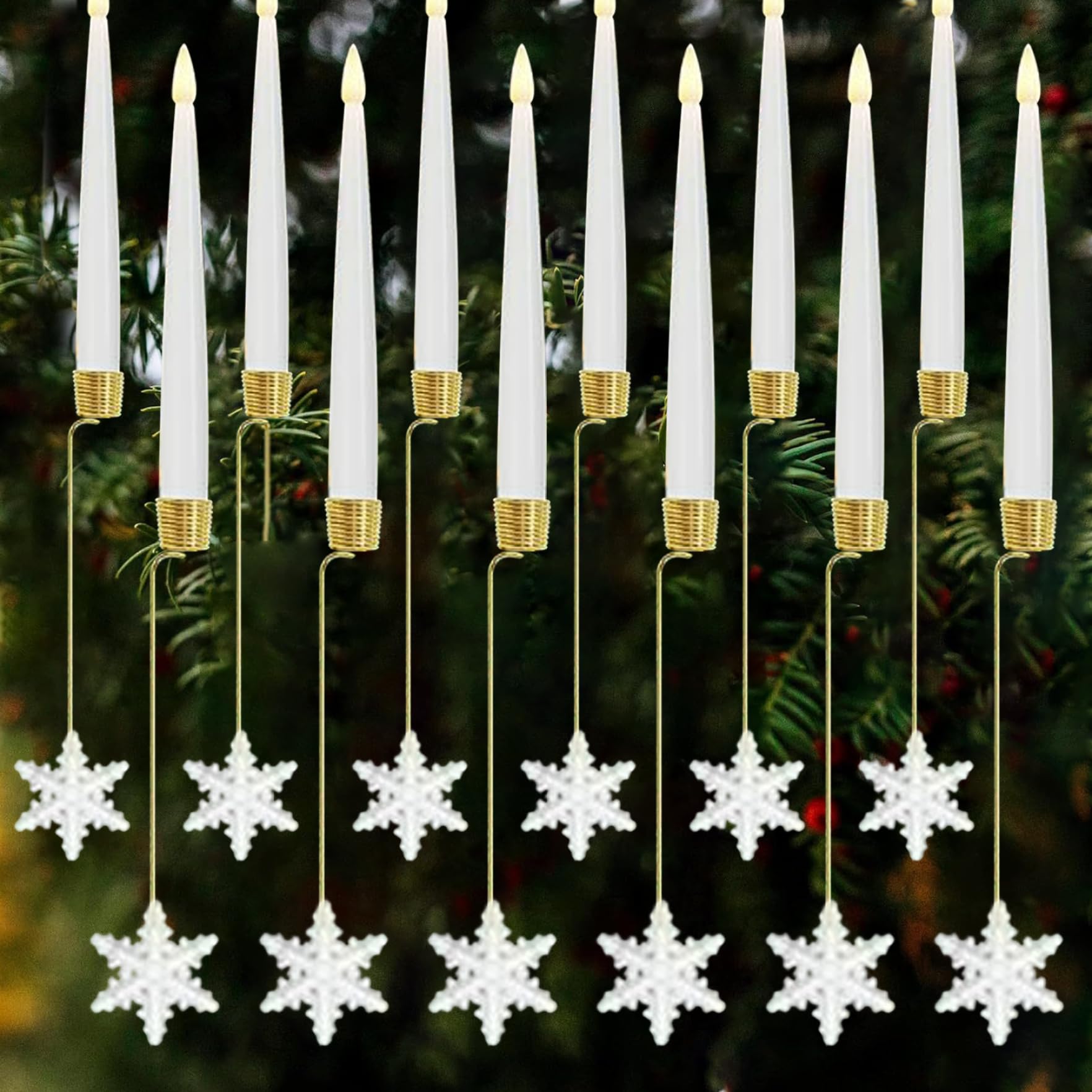 12 pezzi Candele dell'albero di Natale con remote candele tremolanti a conici senza piena a LED con ganci da fiocchi di neve Luce bianca calda per la decorazione per vacanze in casa per feste in
