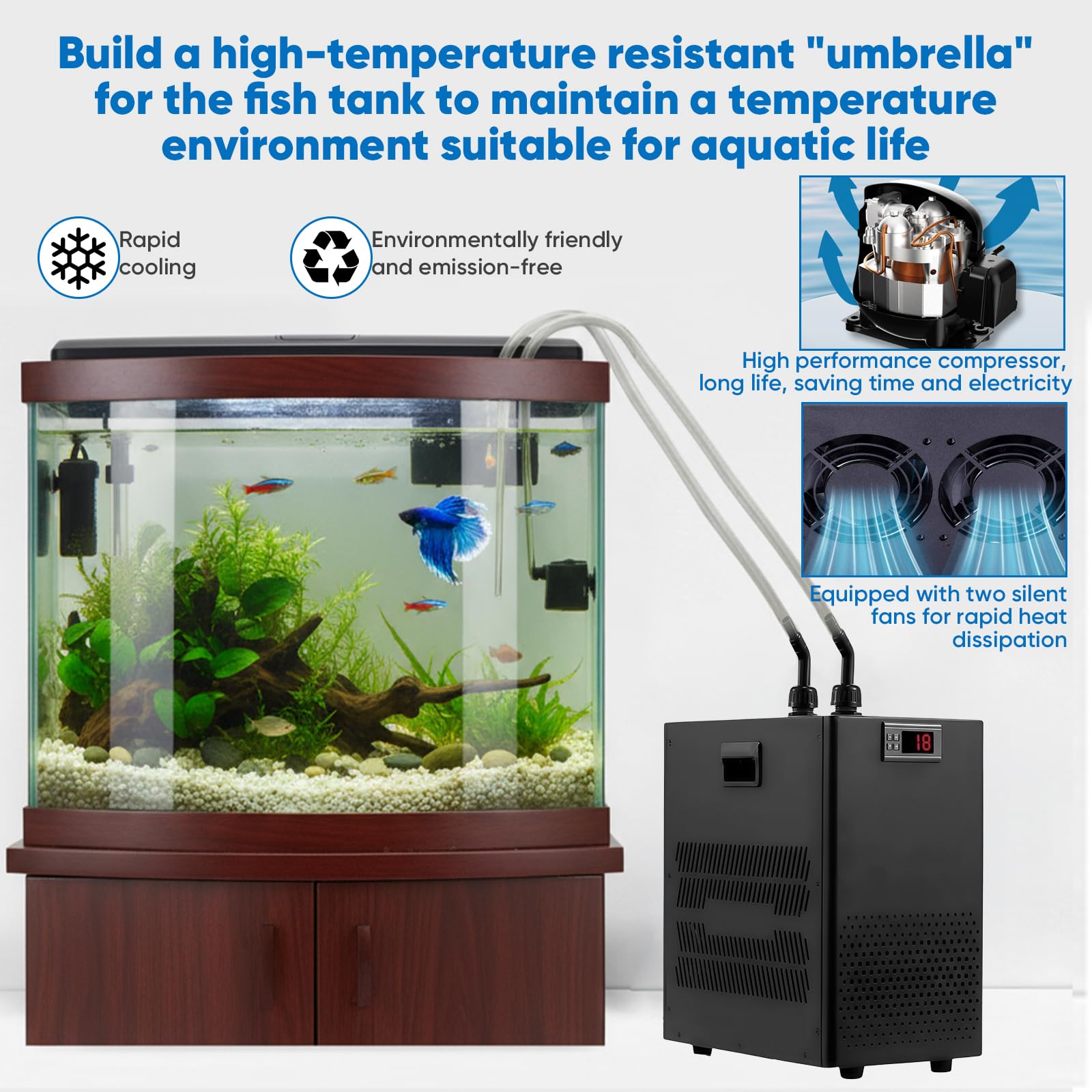 Enfriador Acuario Enfriador de Agua para Acuario 160L Sistema de refrigeración para peceras,para hidroponía,Vida acuática y peceras