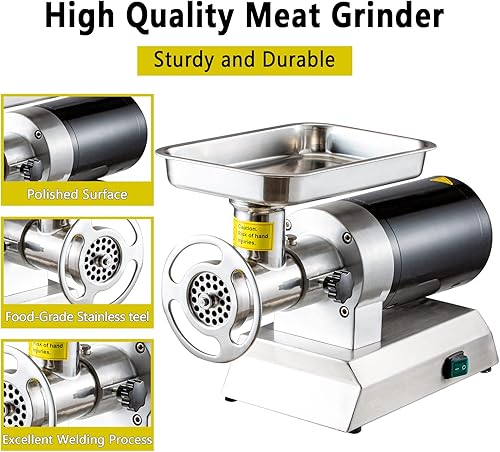 Miniatura 3 de Picadora de carne comercial de 110 V, 1100 W, 550 librashora, picadora de carne industrial de acero inoxidable desmontable de 193 rmin con 4