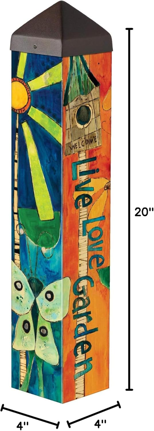 Studio M Art Pole, PVC Weather Resistant Pole with Vinyl Bowl 20 inches Tall Outdoor Decoration for Gardens, Patios, Yards, Landscaping and Birding Accessories, Live Love Garden