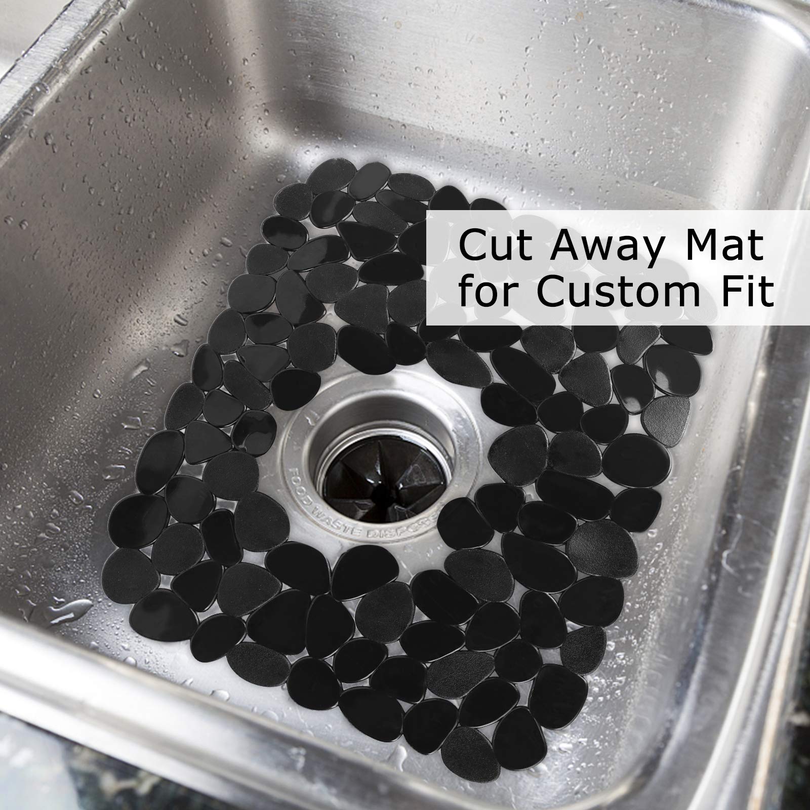 Alfombrillas para fregadero de cocina, 2 alfombrillas protectoras ajustables de PVC negro para fregadero de acero inoxidable o fregadero de porcelana, tapete de secado de platos para baño,