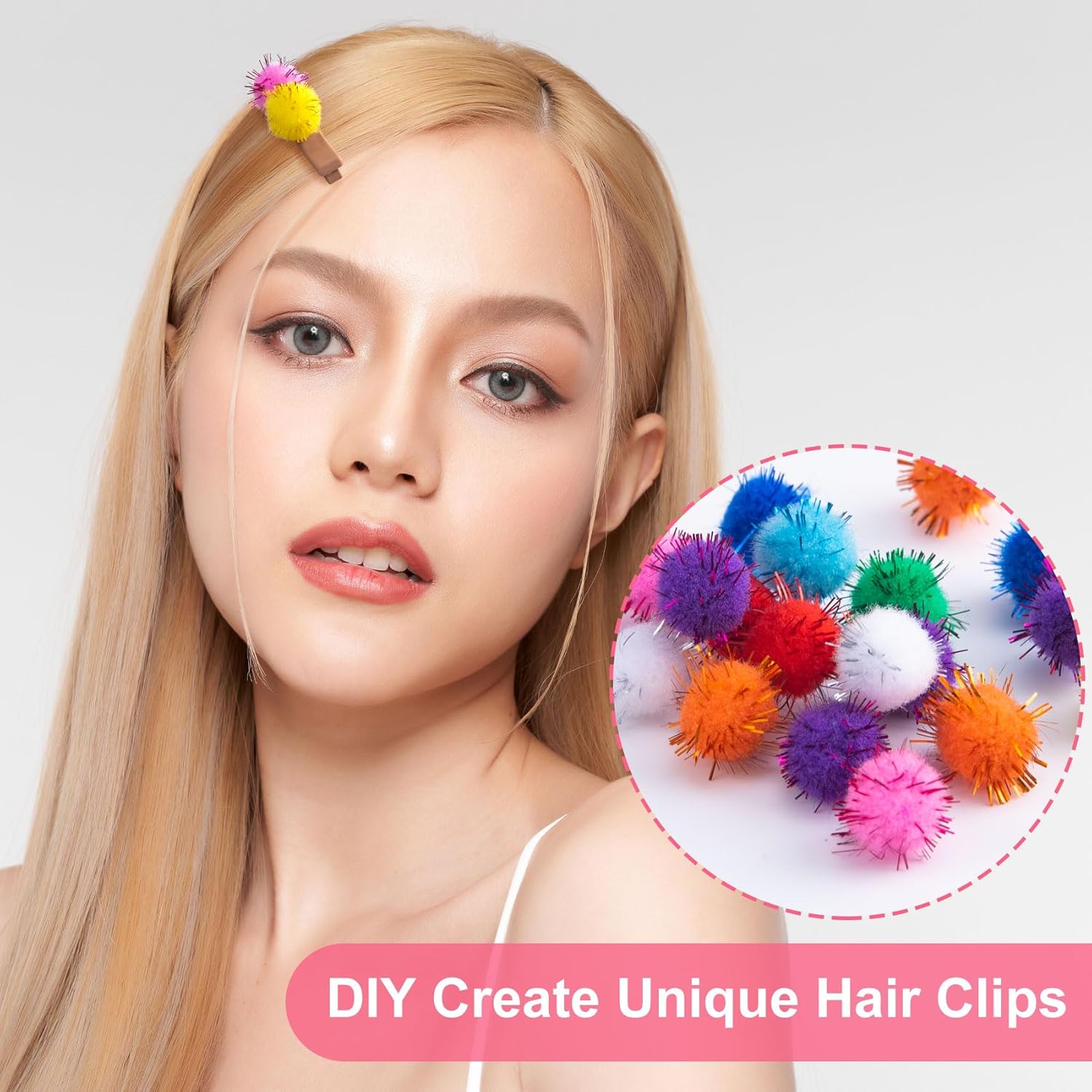 Alpinleux 100 Pcs Glitter Small Pom Poms for Crafts, Assorted Sparkle Pom Pom Balls, Mini Fluffy Craft Pompoms, Soft Pompoms for Art Crafts, DIY Decorations (0.59 inch, Random Mixed Color) - Image 4