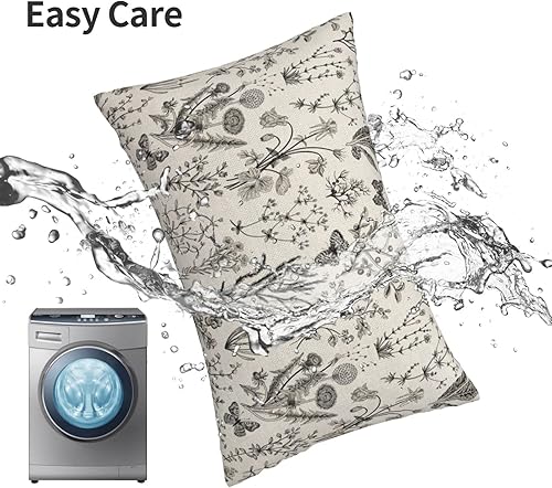 Miniatura 4 de AEIOAE Juego de 2 fundas de almohada de primavera de 12 x 20 pulgadas, fundas de almohada de flores silvestres negras y grises, fundas decorativas