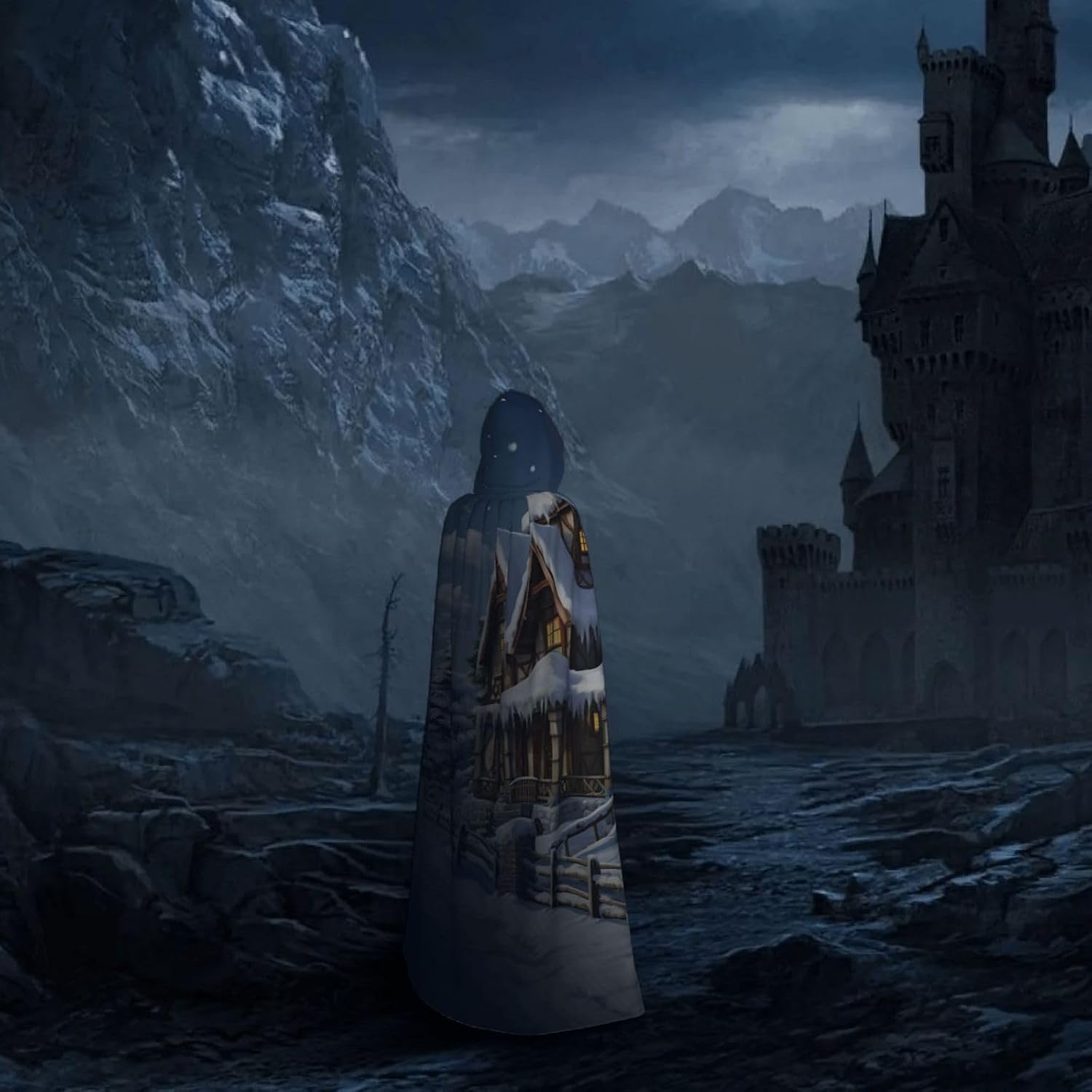 Christmas Winter Happy Scene Hooded Cloak Full Length Hooded Robe Witch Cape Halloween Cosplay Costumes for Women Men