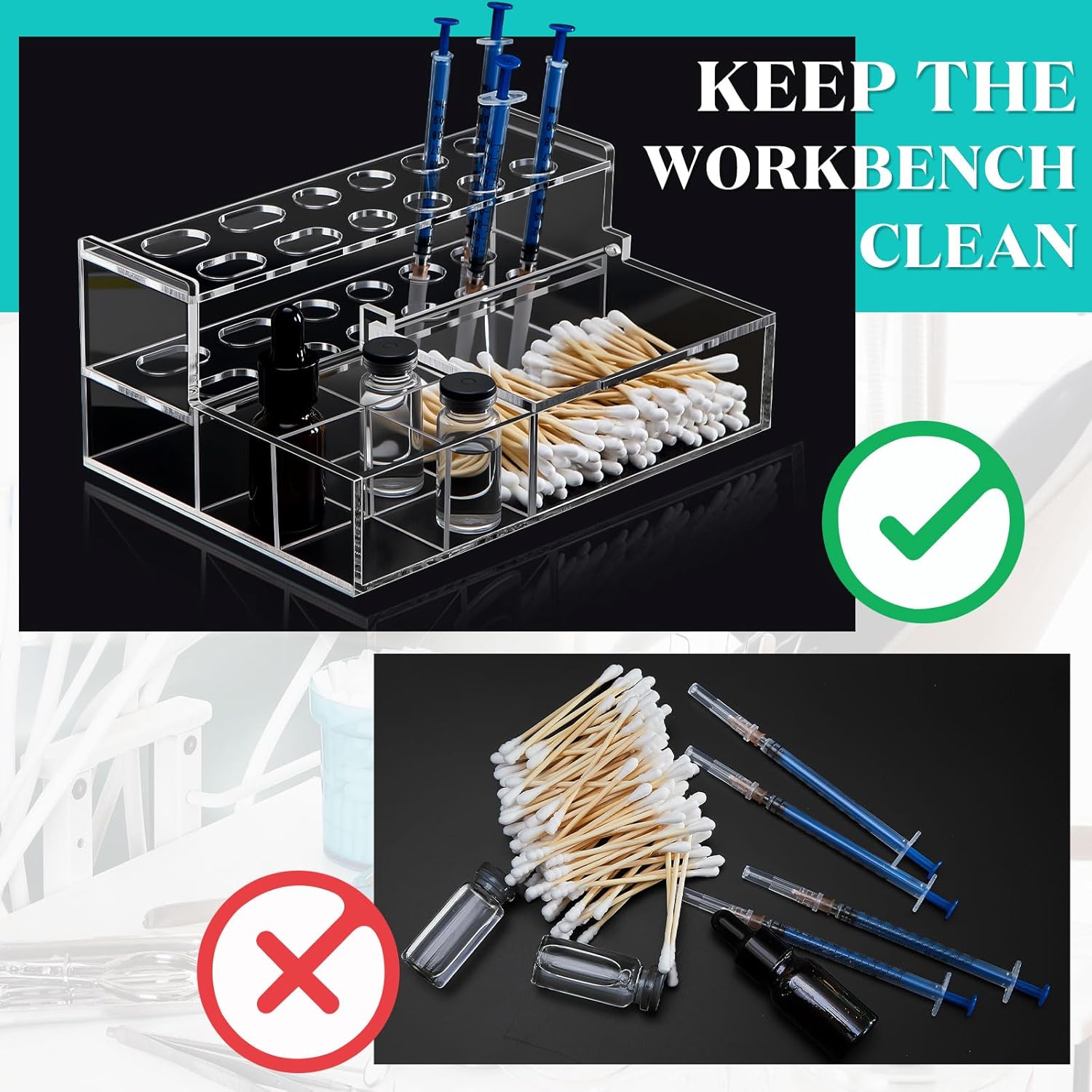 Chunful Dental Composite Syringe Organizer Multi-function Dental Syringe Holder Stand Test Tube Rack Clear Acrylic Adhesive Applicator Assistant Tool for Clinic Teaching Laboratory Temporary Placement