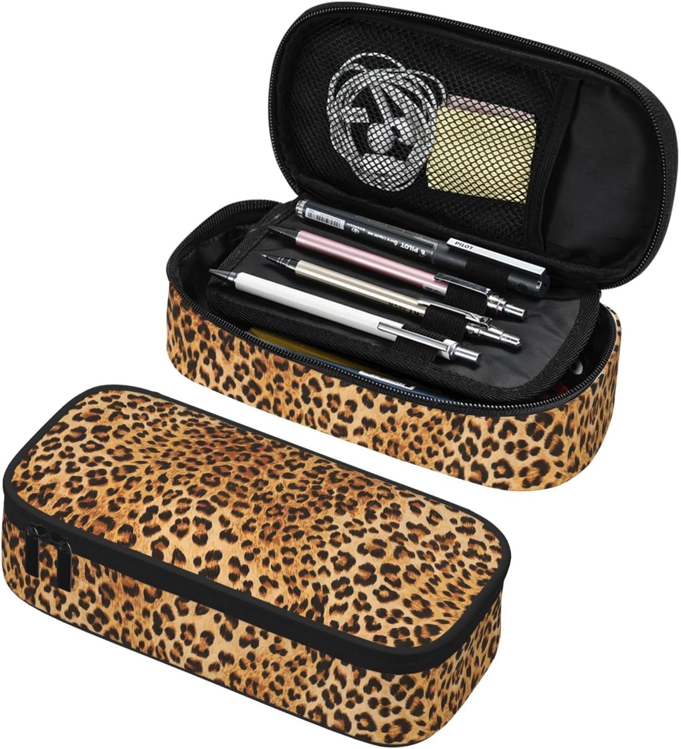 PAUSEBOLLLeopard print Pencil Case for Girls and Kids Cute Pen Box Pouch Large pencil bag with Double Zipper, Portable Pencil Pouch for School Office Supplies