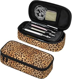 Leopard Print Pencil Case for Girls and Kids Cute Pen Box Pouch Cheetah Print Pencil Bag with Double Zipper, Portable Pencil Pouch for School Office Supplies