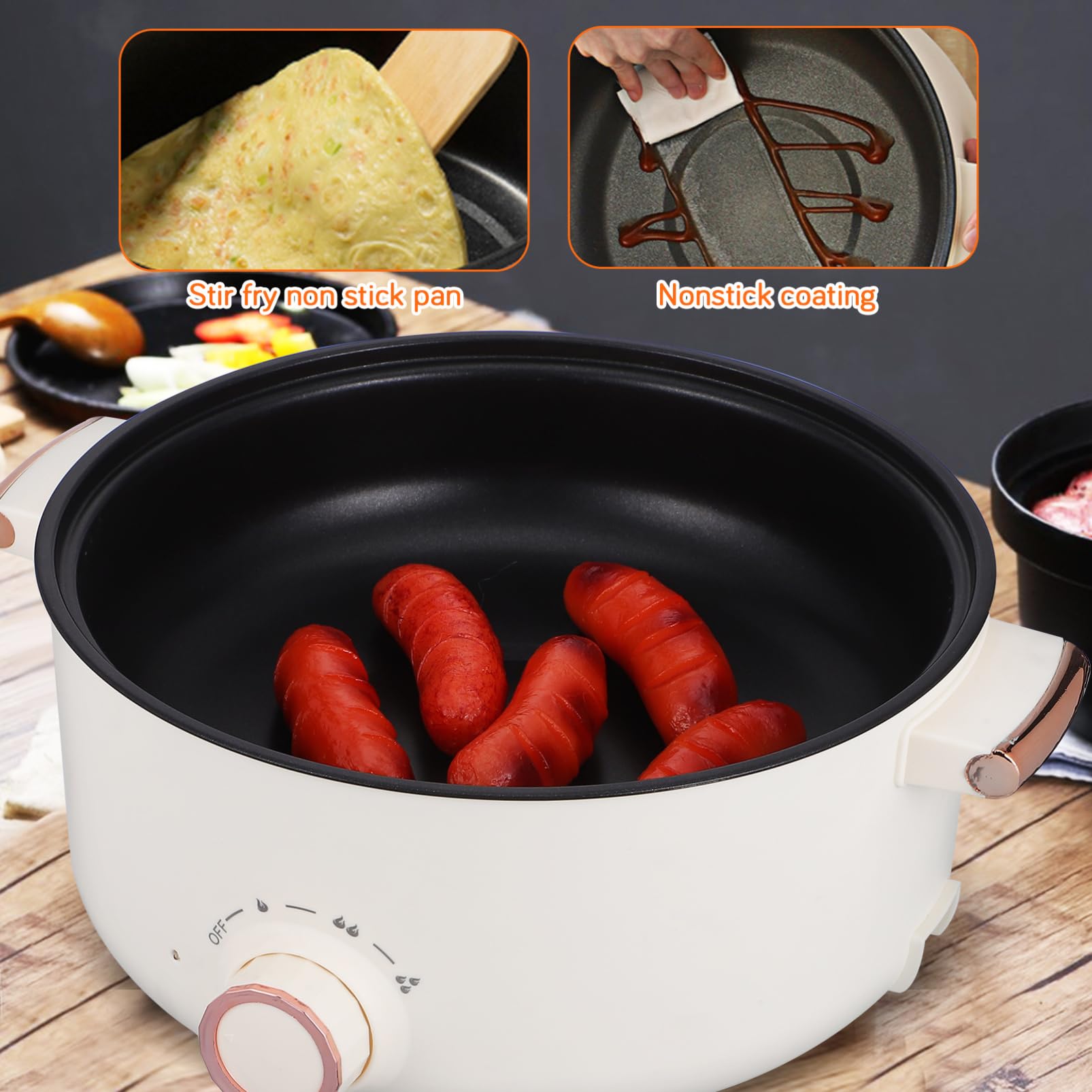 Alipis Casserole Électrique en Acier Inoxydable Revêtement Antiadhésif 4l Multifonctionnelle Portable pour Mijotage et Cuisson Rapide pour Dortoirs et Repas Rapides