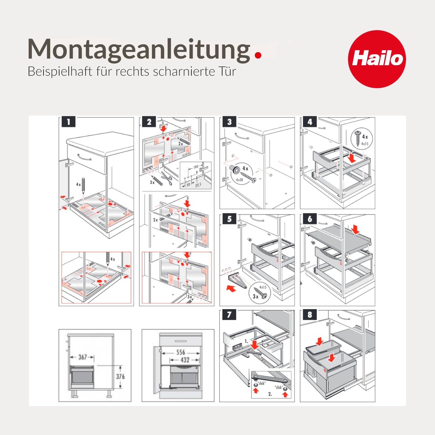 Hailo Abfallsammler 3644801 | 3-fach Raumspar Tandem Mülleimer | 2x 8.5 + 12L Abfalleimer | Ausfahrautomatik integriert | Mülltrennsystem ab 60 cm Unterschrank | Passend für Drehtür