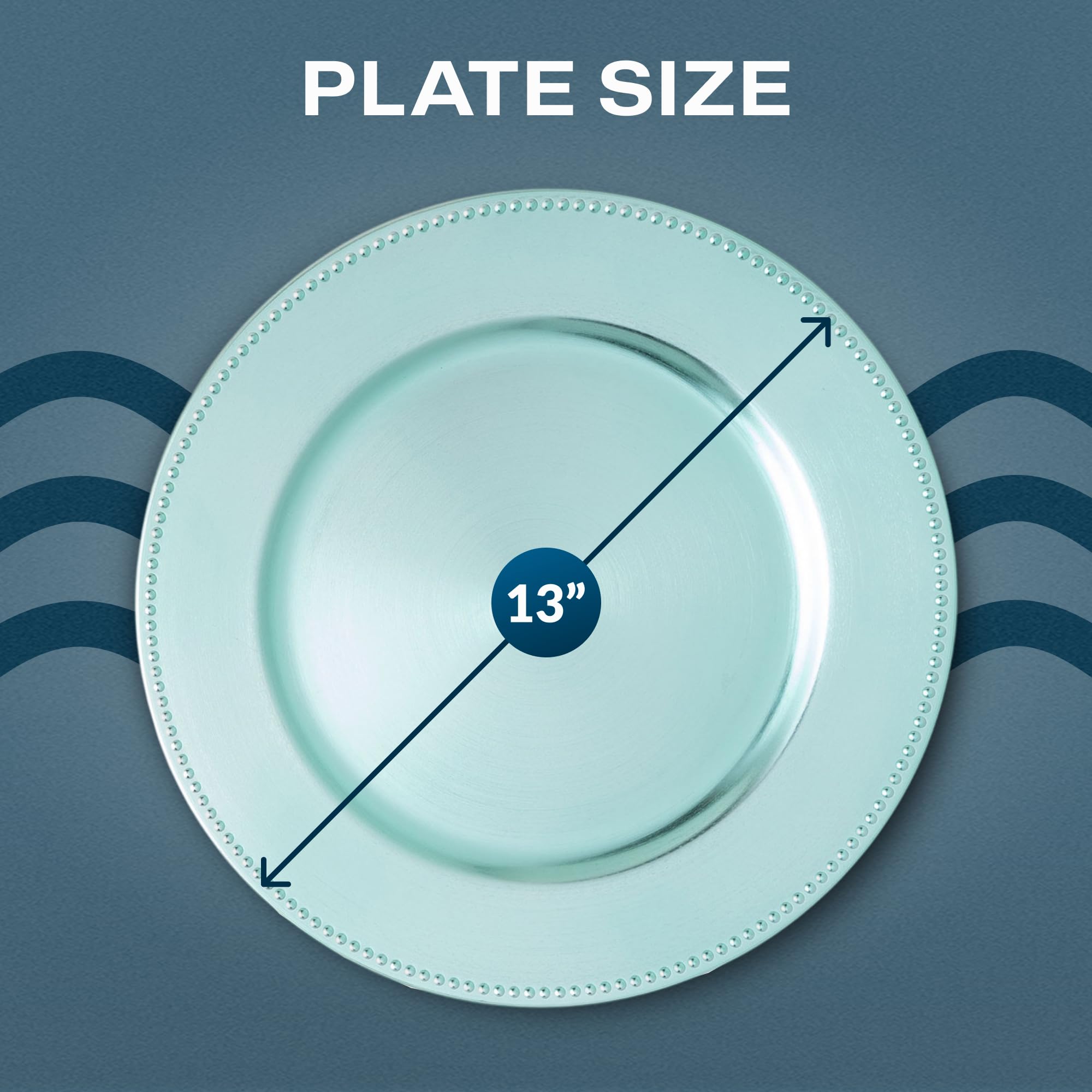 Decorative Charger Plate with Beaded Rim, 13 inch Round, Set of 6 plates (Aqua)