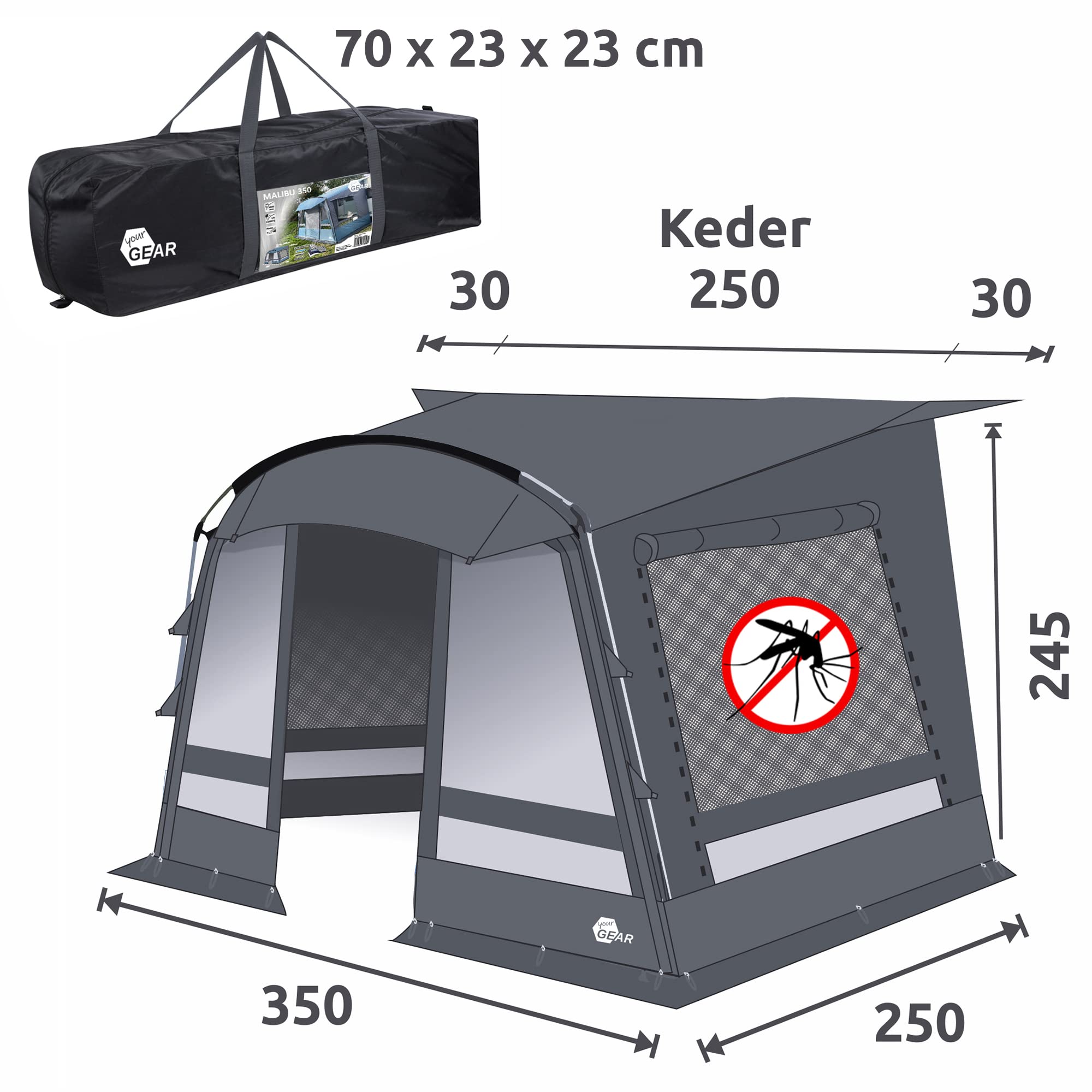 your GEAR Wohnwagenvorzelt Malibu 350 - Caravan Zelt, wasserdichtes Reisevorzelt