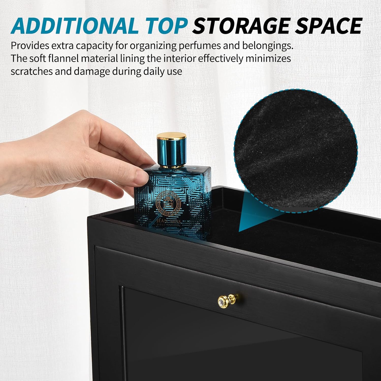 Perfume Organizer for Men, Wood Perfume Display Stand with Velvet Lining Drawer,Capacity Dustproof Perfume Holder for Watch,Jewelry,Perfume Display Risers,A Gift for Men (Black)