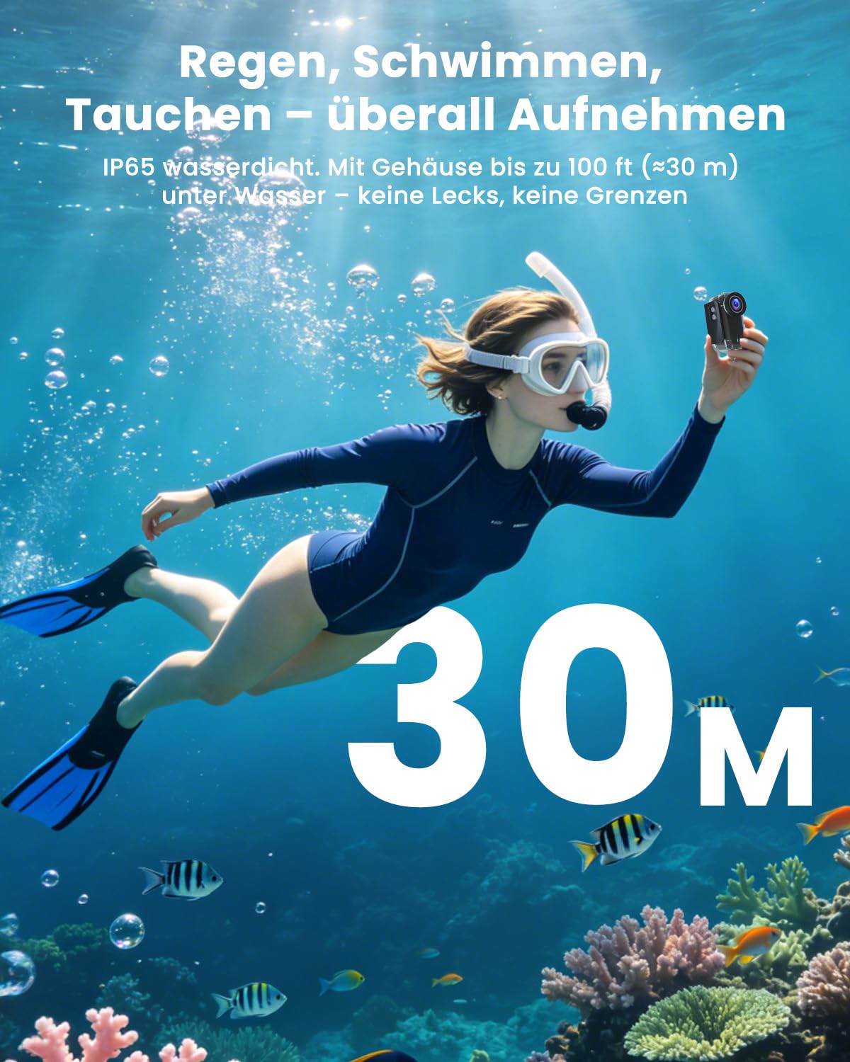 Bodycam, Mini Action Cam 4K mit Display, Wasserdicht WiFi Bodycam Körperkamera Mini mit 64GB Karte, POV Kamera 1200-mAh, Unterwasserkamera, helmkamera Motorrad, Loop-Funktion Dashcam Fahrrad