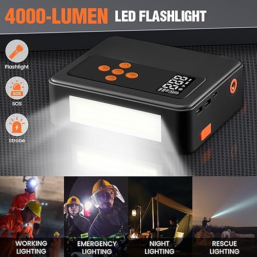 Miniatura 5 de Arrancador de salto de 8000 A pico con compresor de aire de 200 PSI, cargador de batería portátil para todos los motores diésel de gasolina, combo