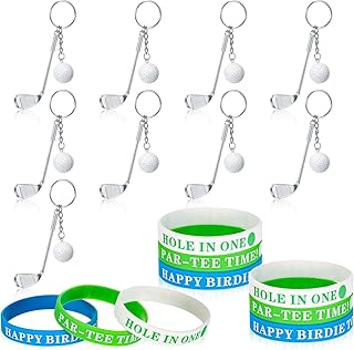 18 Pieces Golf Party Favors Include 9 Pieces Golf Sport Ball Keychain and 9 Pieces Silicone Bracelet Wristband for Golf Pa...