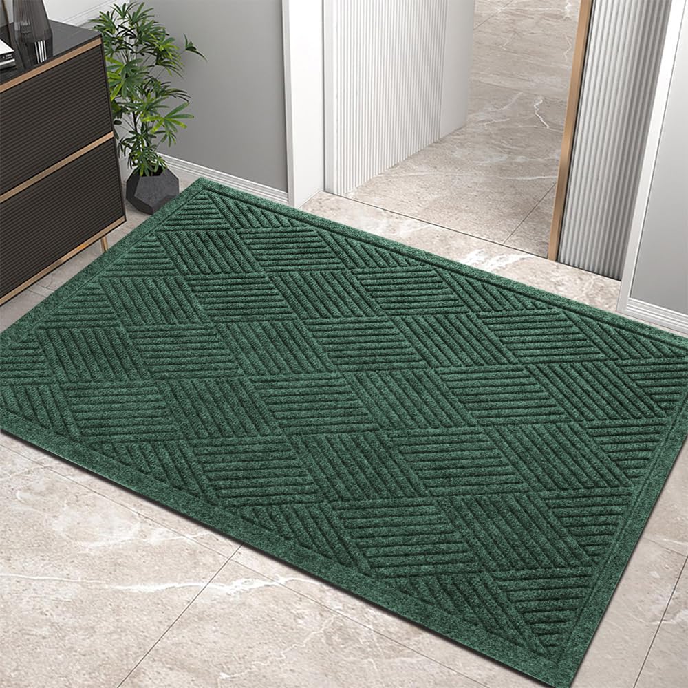 HIYARD Sturdy Front Door Mat, Absorbent Muddy Dirt Resist Welcome Door Mats Outdoor Indoor, Stain and Fade Resistant, Non-Slip Rubber Backing Low