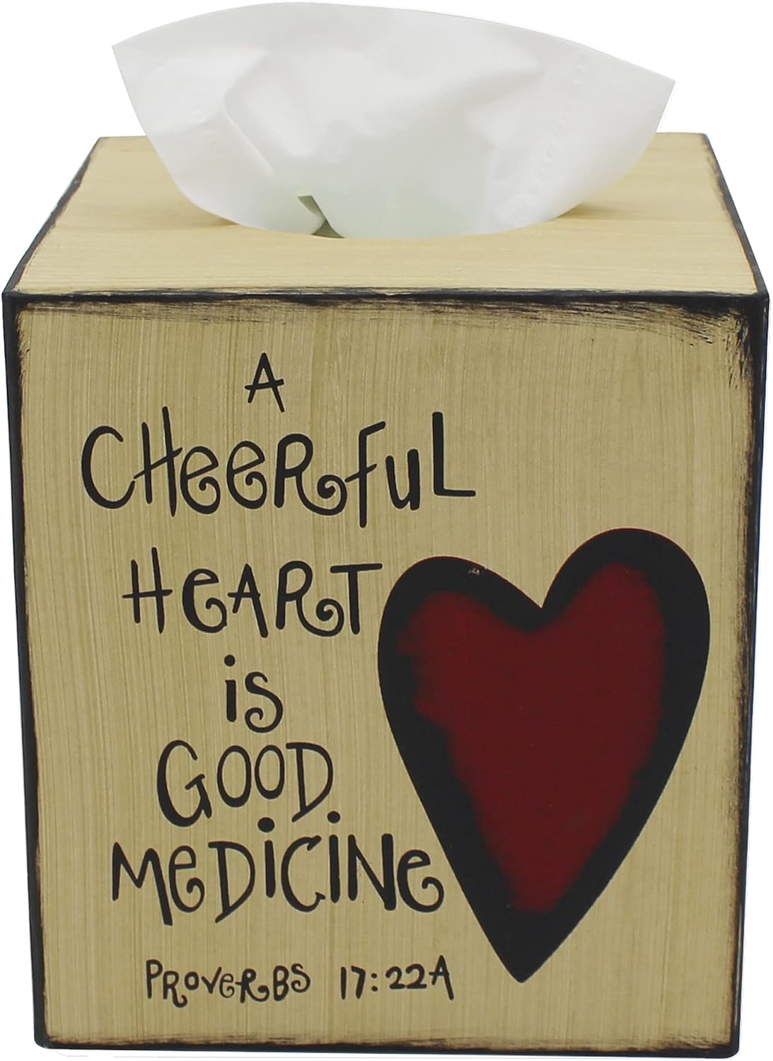 CVHOMEDECO. Primitives Square Tissue Box Cover Rustic Cheerful Heart Cardboard Tissue Box Holder for Home/Bath Decor, 5-1/4 x 5-1/4 x 6 Inch