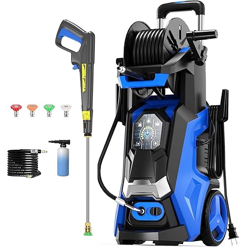 Pressure Washer Power Washers with Touch Screen, 5000PSIIMAX, High Pressure Cleaning Machine with 4 Quick Connect Nozzles and Foam Cannon for Cars Driveways Patios Fences, Blue
