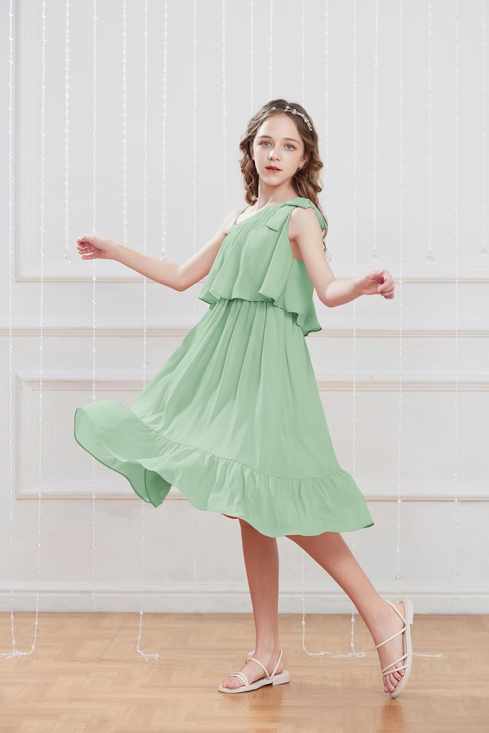 GRACE KARIN Girls Party Dress Tween One Shoulder Ruffle Spring Summer Fancy Birthday Dress Size 5-12