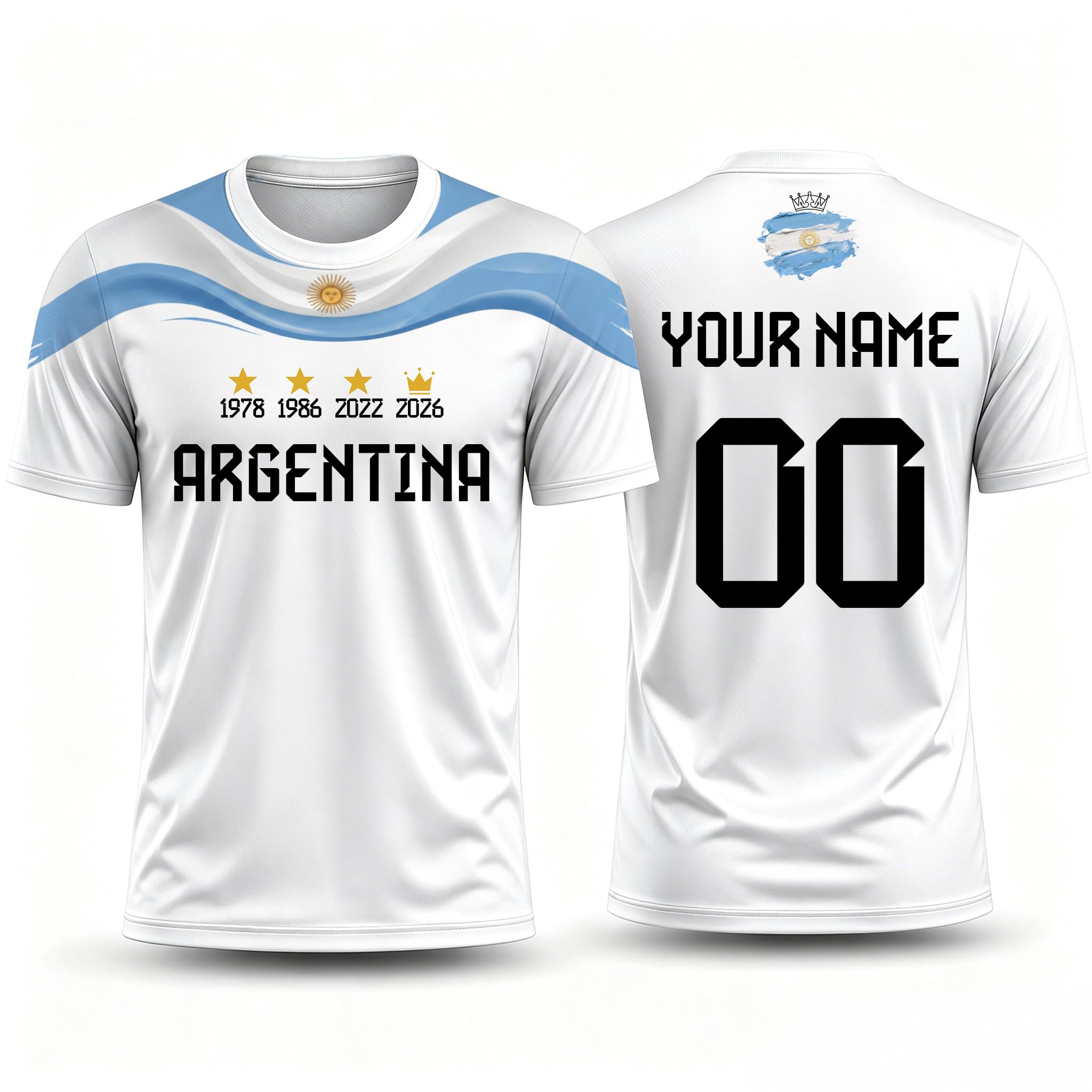 Personalised Football Shirt for World Cup 2026 Fans Kids Men,Custom Name Number Football Jersey Kit-Proud Winning Years & Anticipation for 2026 (Argen-Tina)