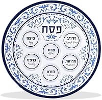 Vista 1 de Zion Judaica - Platos para seder de Pascua de 12 pulgadas de melamina, placa de 6 secciones marcadas con alimentos simbólicos para pesaj Seder